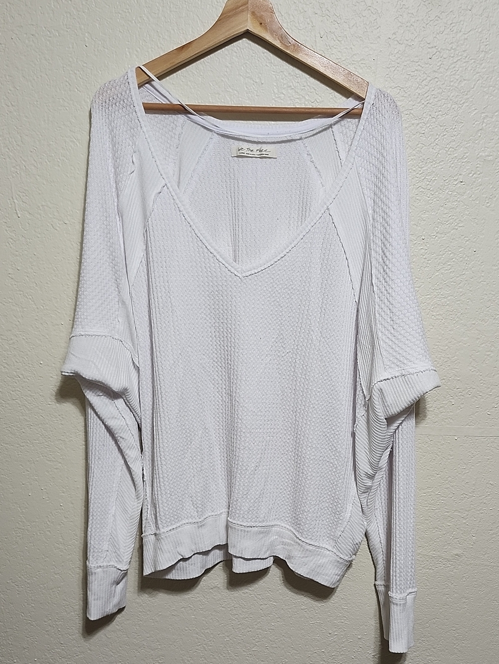 Free People We The Free Santa Clara Waffle Thermal Top White Sz L EUC